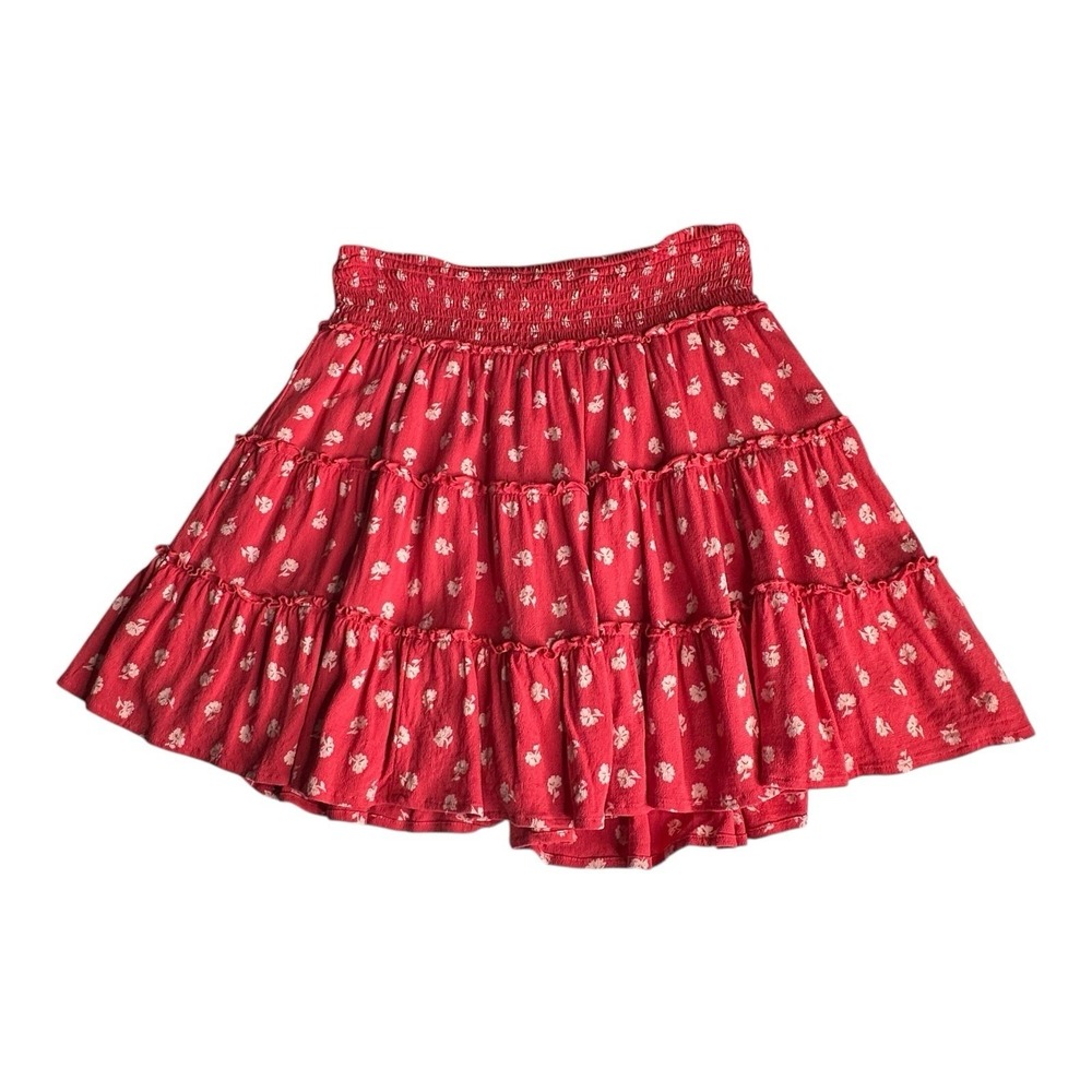 Y2K American Eagle Womens Elastic Waist Pleated Mini Skirt, Floral Small‎